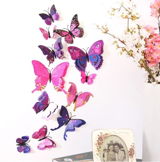 Obrázek z 3D motýlci na zeď - fialová