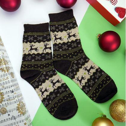 Obrázek z Vánoční ponožky s norským vzorem - hnědé