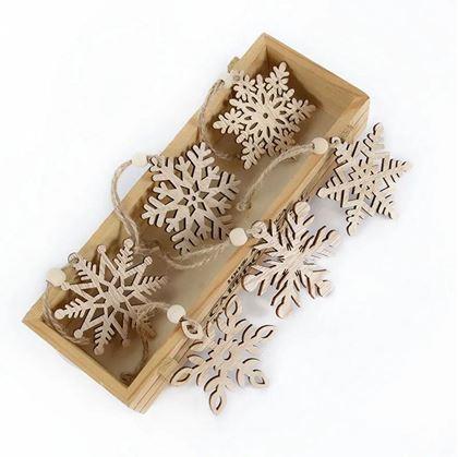 Sada 6 dřevěných vánočních ozdob - sněhové vločky