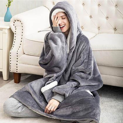 Hřejivá mikinová deka - šedá