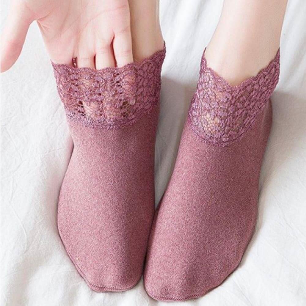Teplé krajkové ponožky - růžové