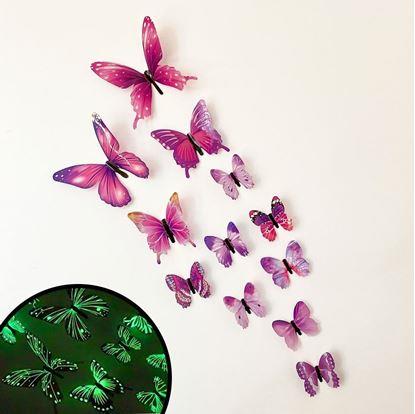 Set svítících motýlků na zeď - fialový