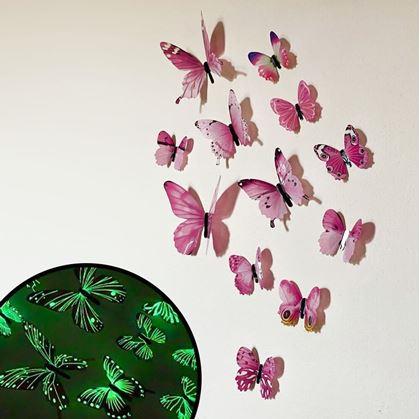 Set svítících motýlků na zeď - růžový