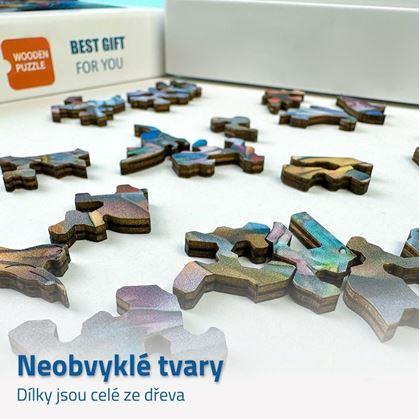 Dřevěné kočičí puzzle - mourovatá kočka