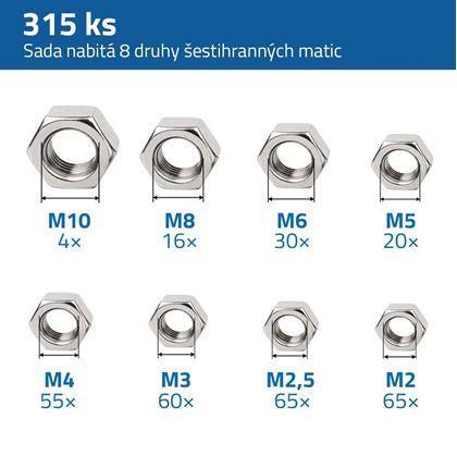 Sada šestihranných matic 315 ks