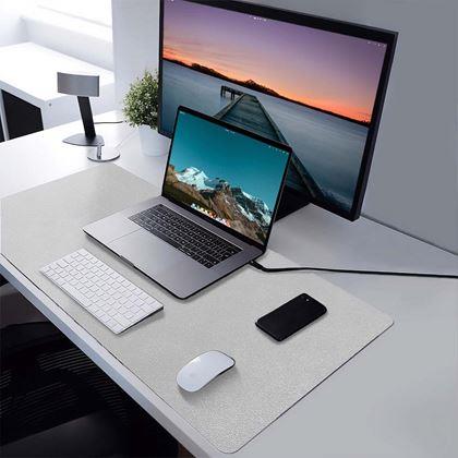 Obrázek z Prémiová koženková podložka pod myš a klávesnici 80x40 cm - světle šedá