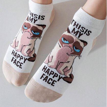 Obrázek z Veselé ponožky naštvaná kočka - bílé