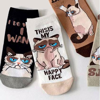 Obrázek z Veselé ponožky naštvaná kočka - bílé