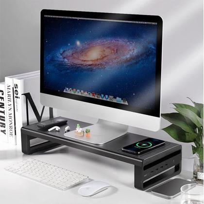 Obrázek z Kovový stojan na monitor s USB porty a bezdrátovým nabíjením