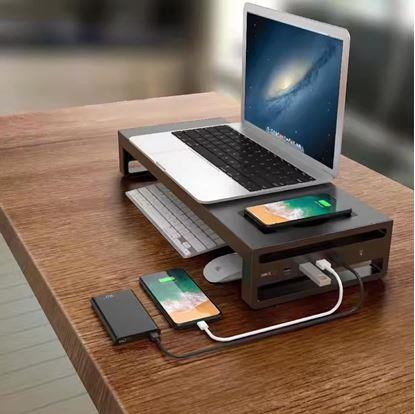 Obrázek Kovový stojan na monitor s USB porty a bezdrátovým nabíjením