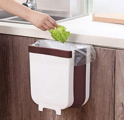 Obrázek z Skládací závěsný koš na dvířka - bílo-hnědý