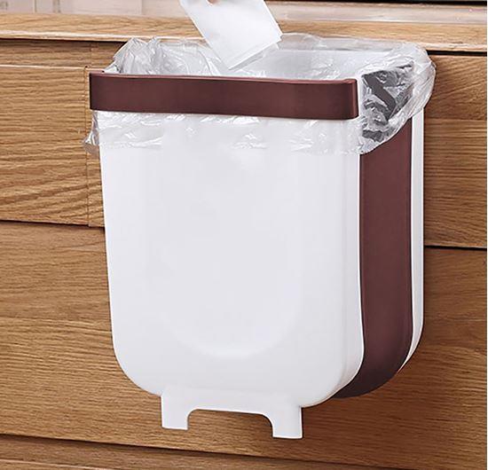 Obrázek z Skládací závěsný koš na dvířka - bílo-hnědý