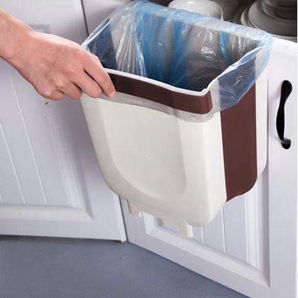 Obrázek z Skládací závěsný koš na dvířka - bílo-hnědý