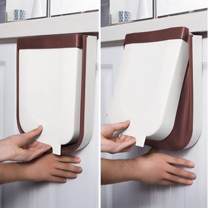 Obrázek z Skládací závěsný koš na dvířka - bílo-hnědý