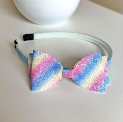 Obrázek z Třpytivá čelenka s mašlí - duhová