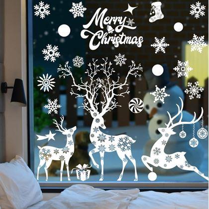Obrázek z Bílé vánoční samolepky na okno - jeleni