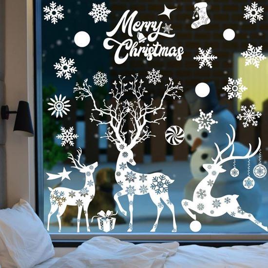 Obrázek z Bílé vánoční samolepky na okno - jeleni