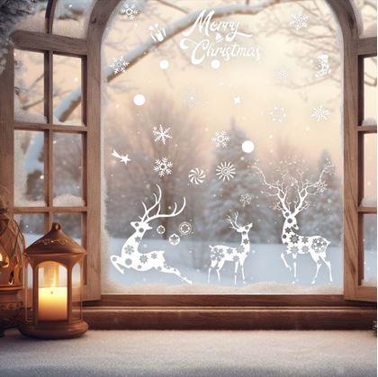 Obrázek z Bílé vánoční samolepky na okno - jeleni