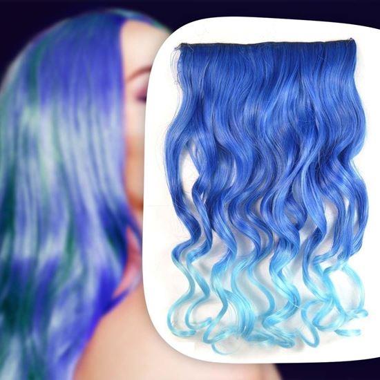 Obrázek z Clip in pás pro barevné podbarvení vlasů - modrý