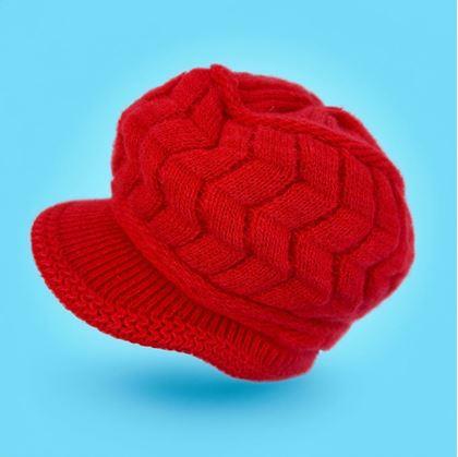Obrázek z Zateplený baret s kožíškem - červený
