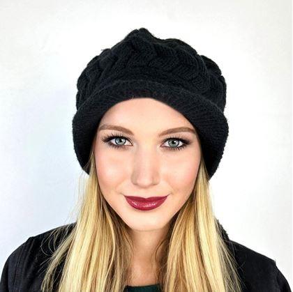 Obrázek z Zateplený baret s kožíškem - černý