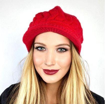 Obrázek z Zateplený baret s kožíškem - červený