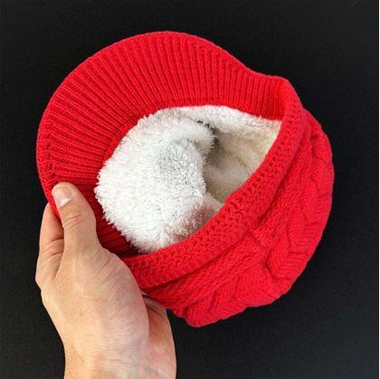 Obrázek z Zateplený baret s kožíškem - červený