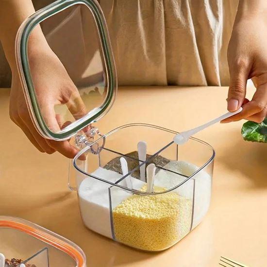 Obrázek z Dělená dóza s úchytkou - 4 přihrádky, 4 lžičky