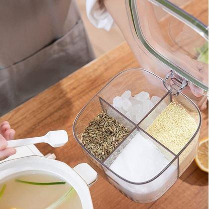 Obrázek z Dělená dóza s úchytkou - 4 přihrádky, 4 lžičky