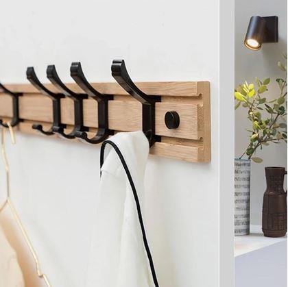 Obrázek z Dřevěný věšák s 5 kovovými háčky 50 cm 