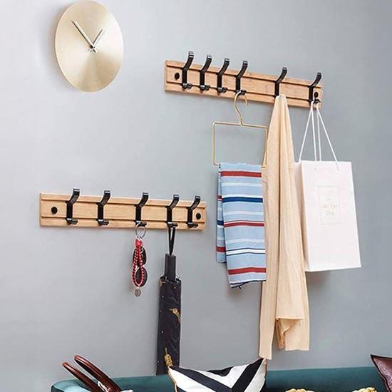 Obrázek z Dřevěný věšák s 5 kovovými háčky 50 cm 