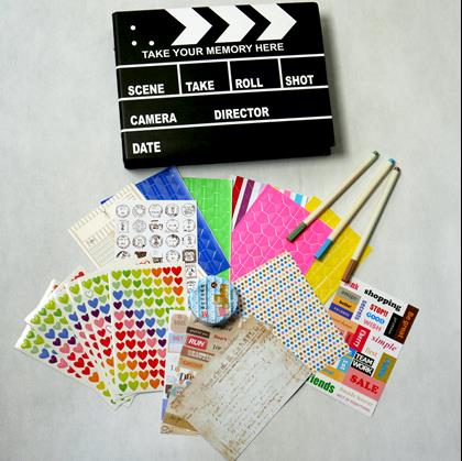 Obrázek z Zážitkový deník/fotoalbum filmová klapka + kreativní sada samolepek