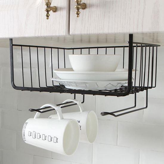 Obrázek z Závěsný kovový košík s háčky - černý