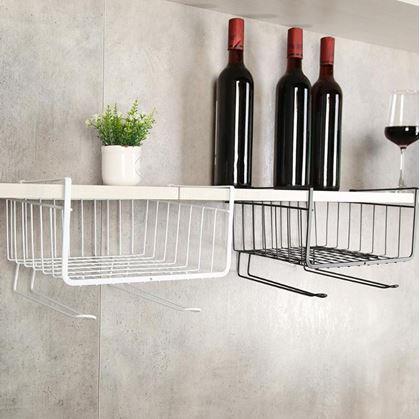 Obrázek z Závěsný kovový košík s háčky - bílý