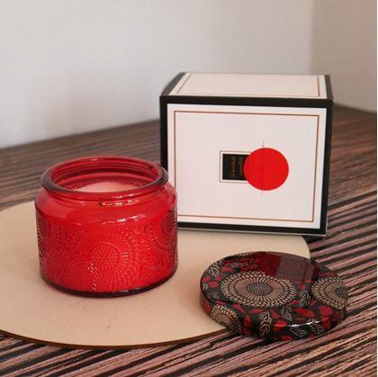 Obrázek z Vonná svíčka ve skle - červená, vůně levandule