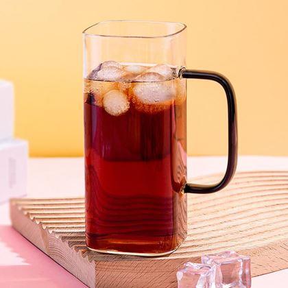 Obrázek z Hranatá sklenice s víčkem, brčkem a uchem - 350 ml