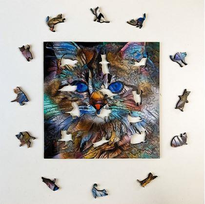 Obrázek z Dřevěné kočičí puzzle - mourovatá kočka