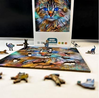 Obrázek z Dřevěné kočičí puzzle - mourovatá kočka