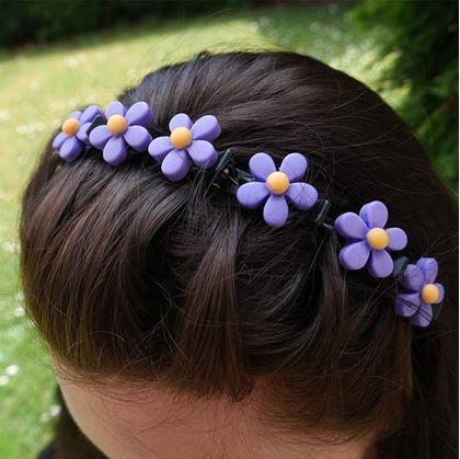 Obrázek z Dětská čelenka se sponkami - pomněnka