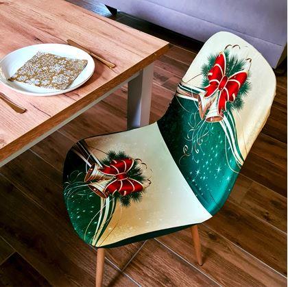 Obrázek z Potah na židli s vánočním motivem - zelenozlatá vánoční elegance