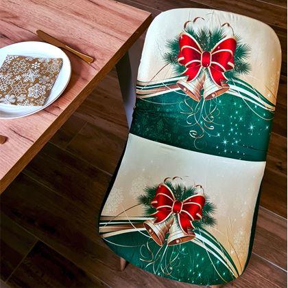 Obrázek z Potah na židli s vánočním motivem - zelenozlatá vánoční elegance