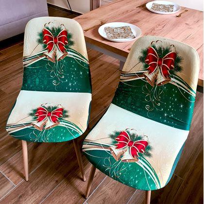 Obrázek z Potah na židli s vánočním motivem - zelenozlatá vánoční elegance