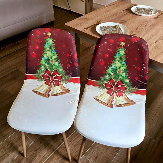 Obrázek z Potah na židli s vánočním motivem - stromeček se zvonečky