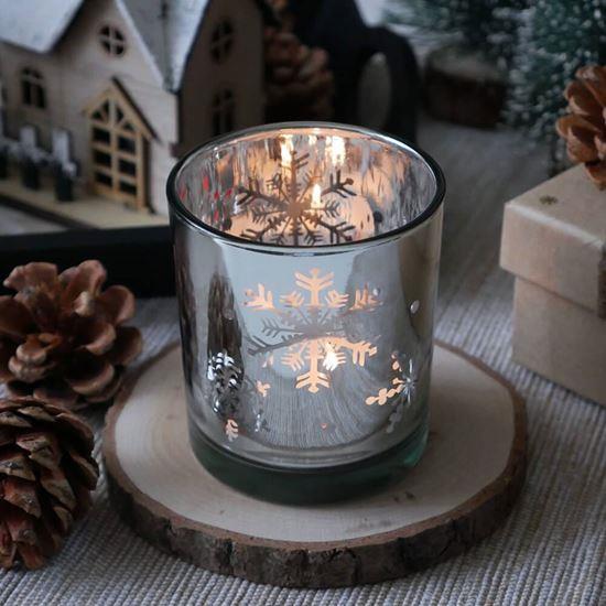 Obrázek z Skleněný vánoční svícen na čajovou svíčku - sněhové vločky