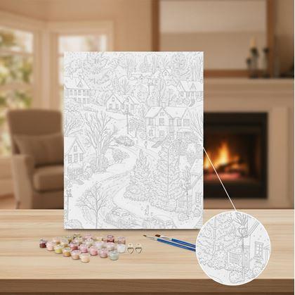 Obrázek z Malování podle čísel, vypnuté plátno na rám - zimní venkov