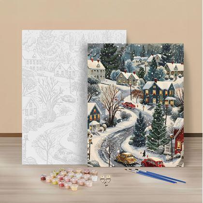 Obrázek z Malování podle čísel, vypnuté plátno na rám - zimní venkov