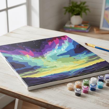 Obrázek z Malování podle čísel, vypnuté plátno na rám - polární záře