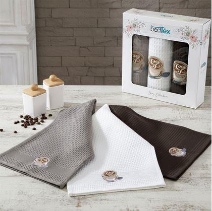 Obrázek z Dárková sada vaflových utěrek 3 ks - káva