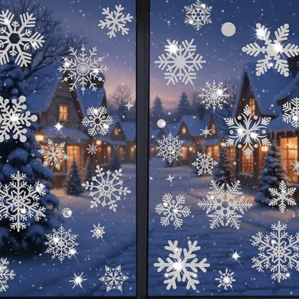 Obrázek z Nálepky na okno - sněhové vločky 52 ks - stříbrné