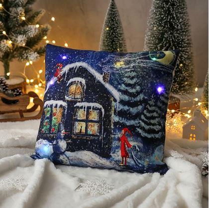 Obrázek z Vánoční svítící povlak na polštář - vánoční chaloupka